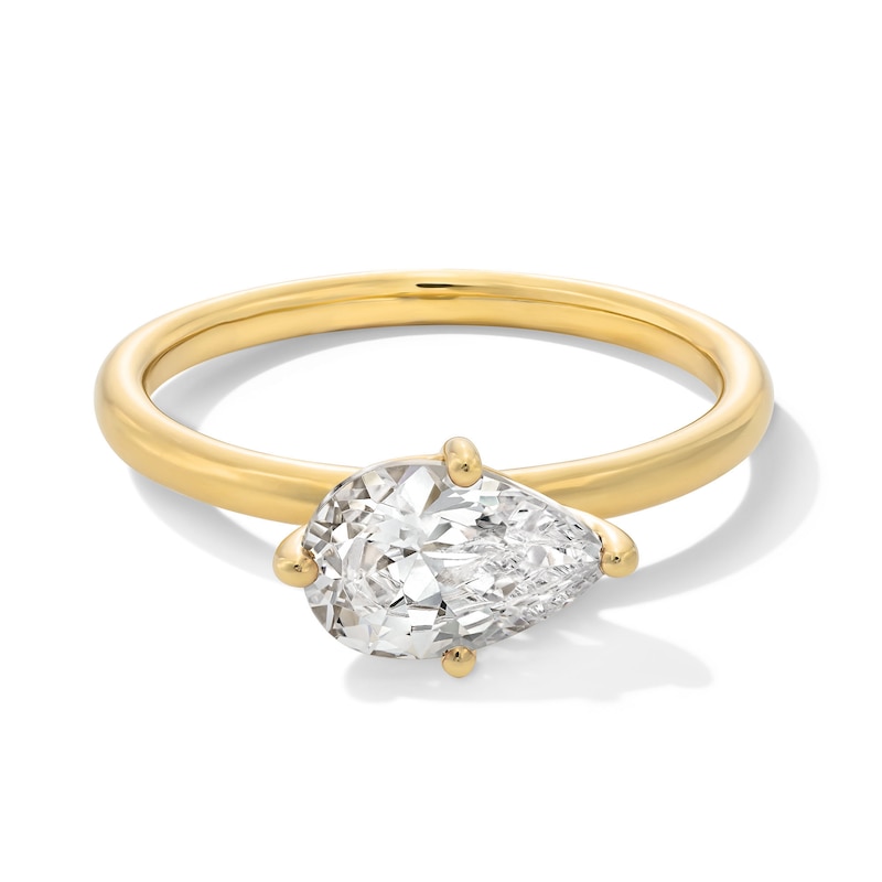 Main Image 1 of 1 CT. Pear-Shaped Certified Lab-Grown Diamond Sideways Solitaire Engagement Ring in 14K Gold (F/VS2)