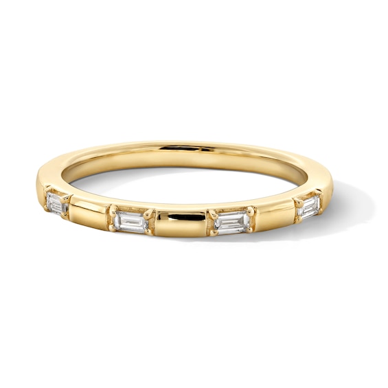 1/10 CT. T.w. Baguette-Cut Certified Lab-Grown Diamond Four Stone Station Stackable Band in 10K Gold (F/Vs2)