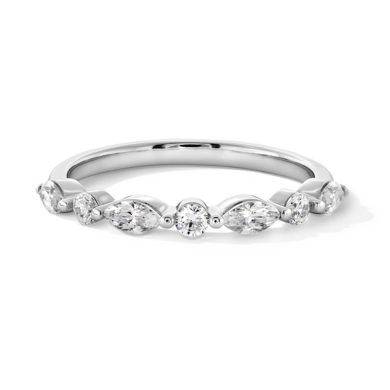 1/2 CT. T.w. Marquise-Cut and Round Certified Diamond Alternating Anniversary Band in 14K White Gold (I/Si2)