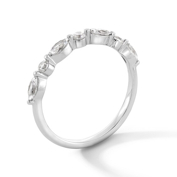 1/2 CT. T.w. Marquise-Cut and Round Certified Diamond Alternating Anniversary Band in 14K White Gold (I/Si2)
