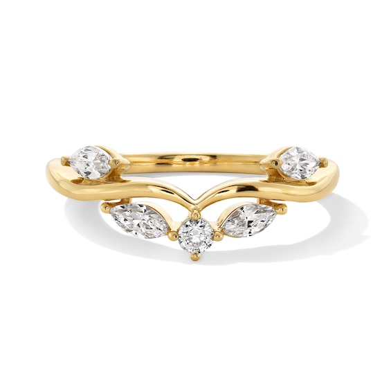 3/8 CT. T.w. Marquise and Round Certified Lab-Grown Diamond Leaf Vine Contour Band in 14K Gold (F/Vs2)