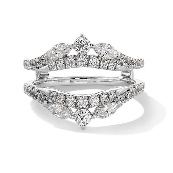 1 CT. T.w. Marquise and Round Certified Lab-Grown Diamond Double Row Contour Solitaire Enhancer in 14K White Gold