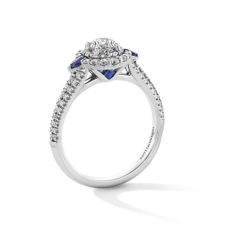 Main Image 2 of Vera Wang Love Collection 3/4 CT. T.W. Diamond and Blue Sapphire Double Frame Engagement Ring in 14K White Gold
