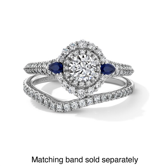Vera Wang Love Collection 3/4 CT. T.w. Diamond and Blue Sapphire Double Frame Engagement Ring in 14K White Gold