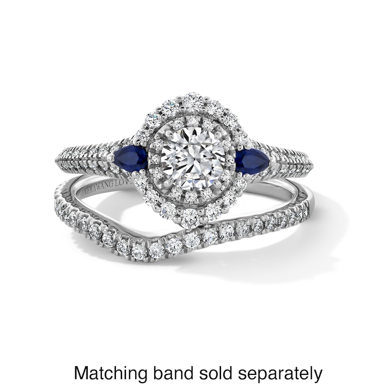 Main Image 3 of Vera Wang Love Collection 3/4 CT. T.W. Diamond and Blue Sapphire Double Frame Engagement Ring in 14K White Gold