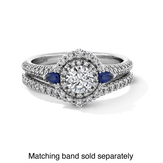 Vera Wang Love Collection 3/4 CT. T.w. Diamond and Blue Sapphire Double Frame Engagement Ring in 14K White Gold