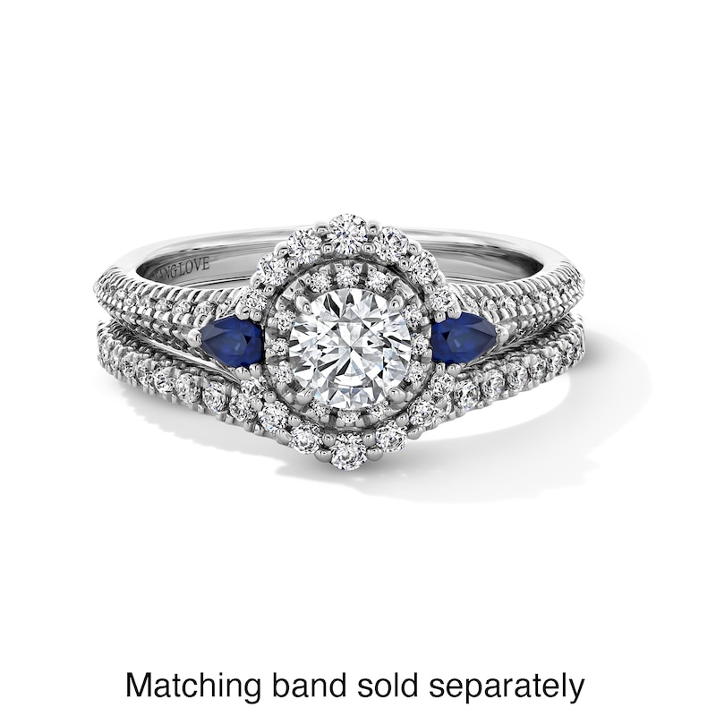 Main Image 4 of Vera Wang Love Collection 3/4 CT. T.W. Diamond and Blue Sapphire Double Frame Engagement Ring in 14K White Gold