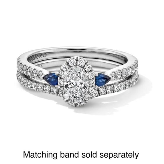 Vera Wang Love Collection 5/8 CT. T.w. Oval Diamond and Blue Sapphire Frame Collar Engagement Ring in 14K White Gold