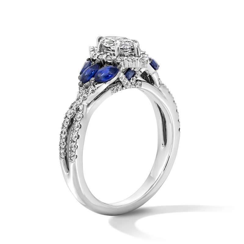 Main Image 2 of Vera Wang Love Collection 7/8 CT. T.W. Marquise Diamond and Blue Sapphire Tri-Sides Engagement Ring in 14K White Gold