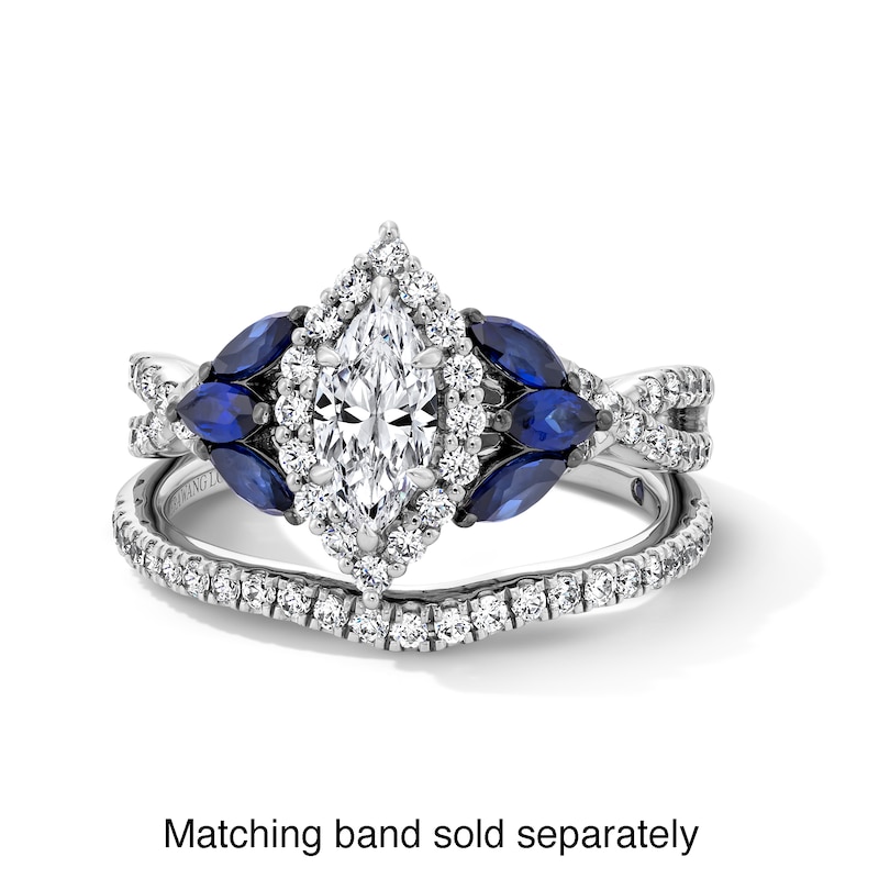 Main Image 3 of Vera Wang Love Collection 7/8 CT. T.W. Marquise Diamond and Blue Sapphire Tri-Sides Engagement Ring in 14K White Gold
