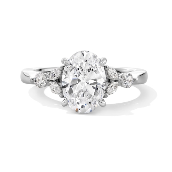 2-1/2 CT. T.w. Oval Certified Lab-Grown Diamond Leaf-Sides Engagement Ring in 14K White Gold (F/Vs2)