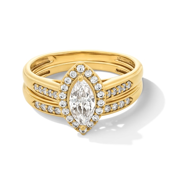 1 CT. T.w. Marquise-Cut Certified Lab-Grown Diamond Frame Wedding Ensemble in 10K Gold (F/Si2) - Size 7 and 10