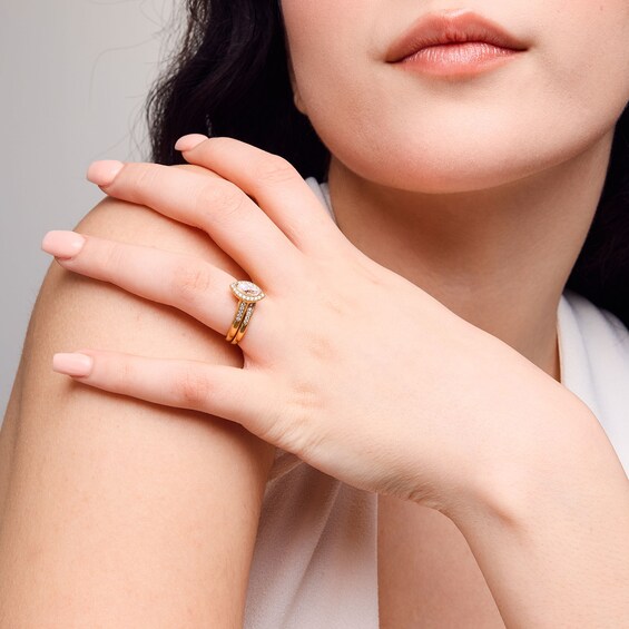 1 CT. T.w. Marquise-Cut Certified Lab-Grown Diamond Frame Wedding Ensemble in 10K Gold (F/Si2) - Size 7 and 10