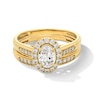 Thumbnail Image 1 of 1 CT. T.W. Oval Certified Lab-Grown Diamond Frame Wedding Ensemble in 10K Gold (F/SI2) - Size 7 and 10