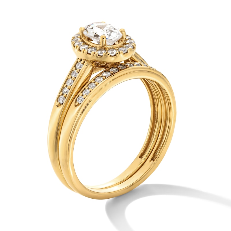 Main Image 3 of 1 CT. T.W. Oval Certified Lab-Grown Diamond Frame Wedding Ensemble in 10K Gold (F/SI2) - Size 7 and 10