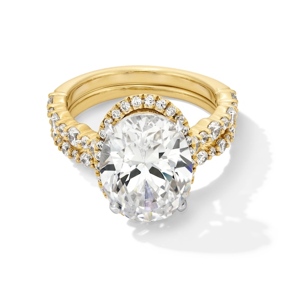 5 CT. T.w. Oval Certified Lab-Grown Diamond Frame Alternating Shank Bridal Set in 14K Gold (F/Vs2)