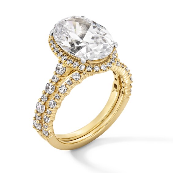 5 CT. T.w. Oval Certified Lab-Grown Diamond Frame Alternating Shank Bridal Set in 14K Gold (F/Vs2)