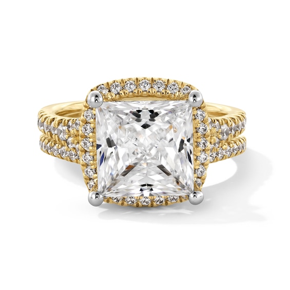 4-3/4 CT. T.w. Princess-Cut Certified Lab-Grown Diamond Cushion Frame Bridal Set in 14K Gold (F/Vs2)