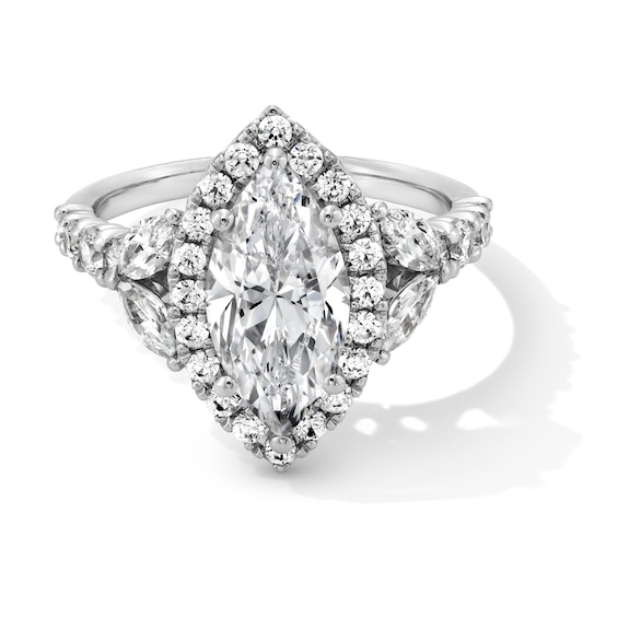 3 CT. T.w. Marquise-Cut Certified Lab-Grown Diamond Frame Leaf-Sides Engagement Ring in 14K White Gold (F/Vs2)