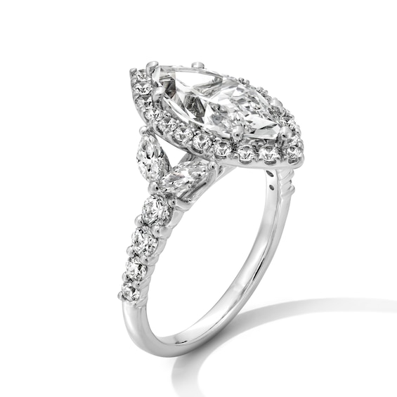 3 CT. T.w. Marquise-Cut Certified Lab-Grown Diamond Frame Leaf-Sides Engagement Ring in 14K White Gold (F/Vs2)