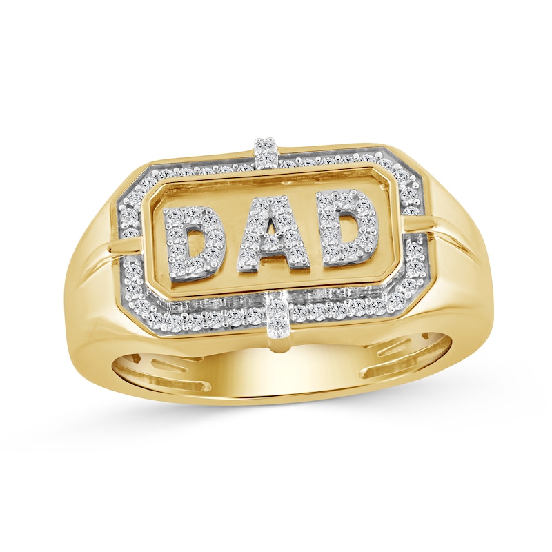 Main Image 1 of 1/4 CT. T.W. Diamond “Dad” Octagon-Top Signet Ring in 10K Gold
