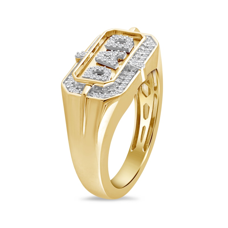 Main Image 2 of 1/4 CT. T.W. Diamond “Dad” Octagon-Top Signet Ring in 10K Gold