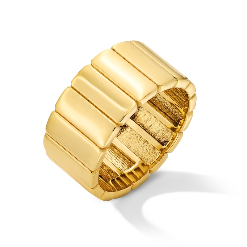Main Image 2 of 9.8mm Ribbed Cigar Band in Solid 10K Gold - Size 7