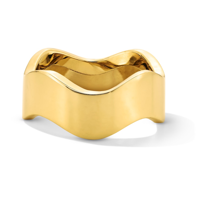 Main Image 1 of 8.95mm Wave Cigar Band in Solid 10K Gold - Size 7