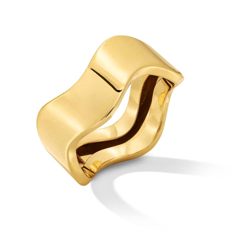Main Image 2 of 8.95mm Wave Cigar Band in Solid 10K Gold - Size 7