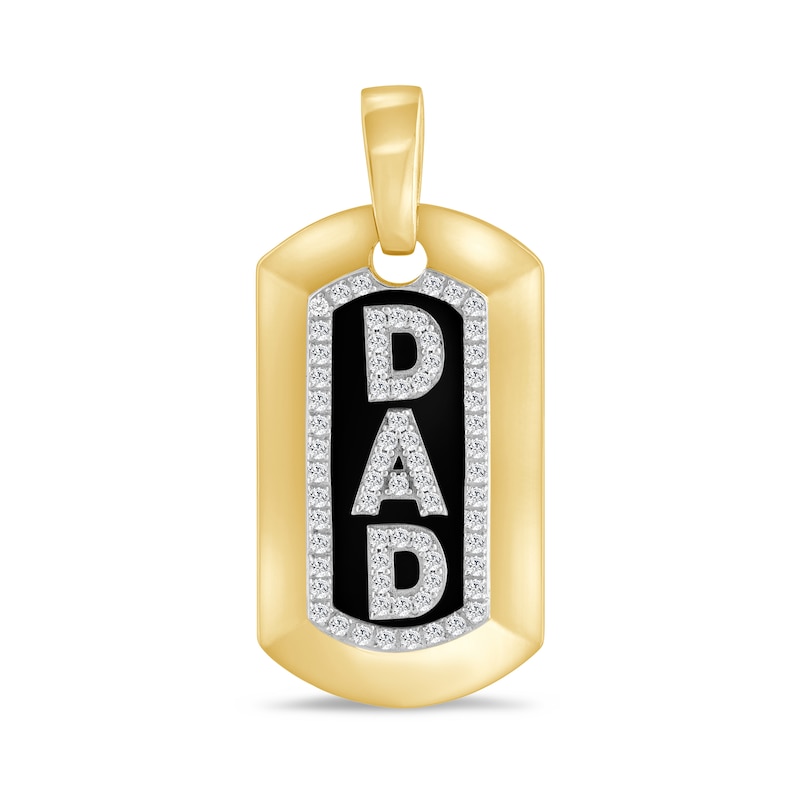Main Image 1 of 1/5 CT. T.W. Diamond “Dad” Dog Tag Necklace Charm in 10K Gold and Black Ion Plate