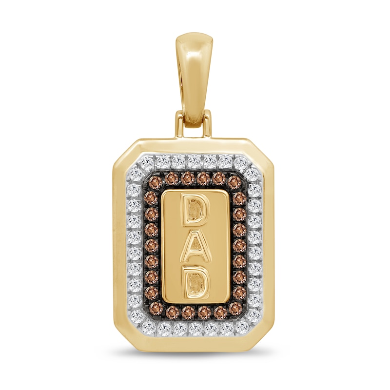 Main Image 1 of 3/4 CT. T.W. Champagne and White Diamond “Dad” Octagonal Necklace Charm in 10K Gold