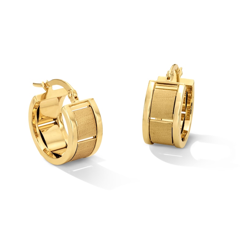 Main Image 1 of 15.0mm Polished and Satin Square Tube Hoop Earrings in Hollow 10K Gold