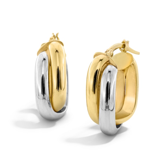 24.0mm Crossover Square Hoop Earrings in Hollow 10K Two-Tone Gold