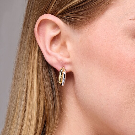 24.0mm Crossover Square Hoop Earrings in Hollow 10K Two-Tone Gold
