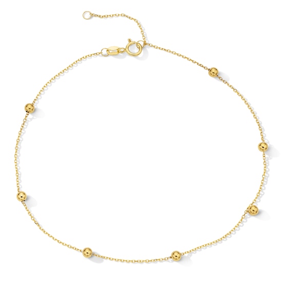 3.0mm Bead Station Anklet in Hollow 10K Gold - 10"