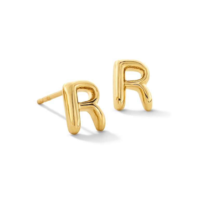 Main Image 1 of Bubble Letter "R" Initial Stud Earrings in 14K Gold