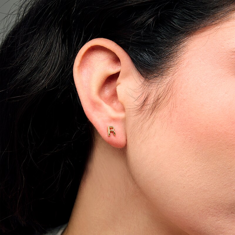 Main Image 2 of Bubble Letter "R" Initial Stud Earrings in 14K Gold