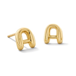 Bubble Letter "A" Initial Stud Earrings in 14K Gold