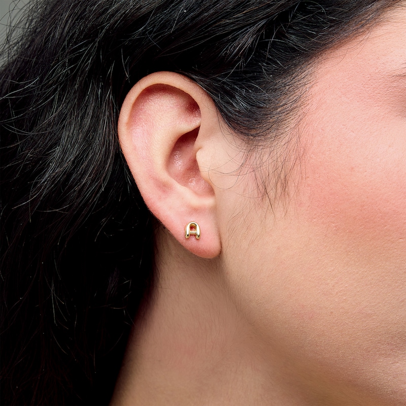 Main Image 2 of Bubble Letter "A" Initial Stud Earrings in 14K Gold