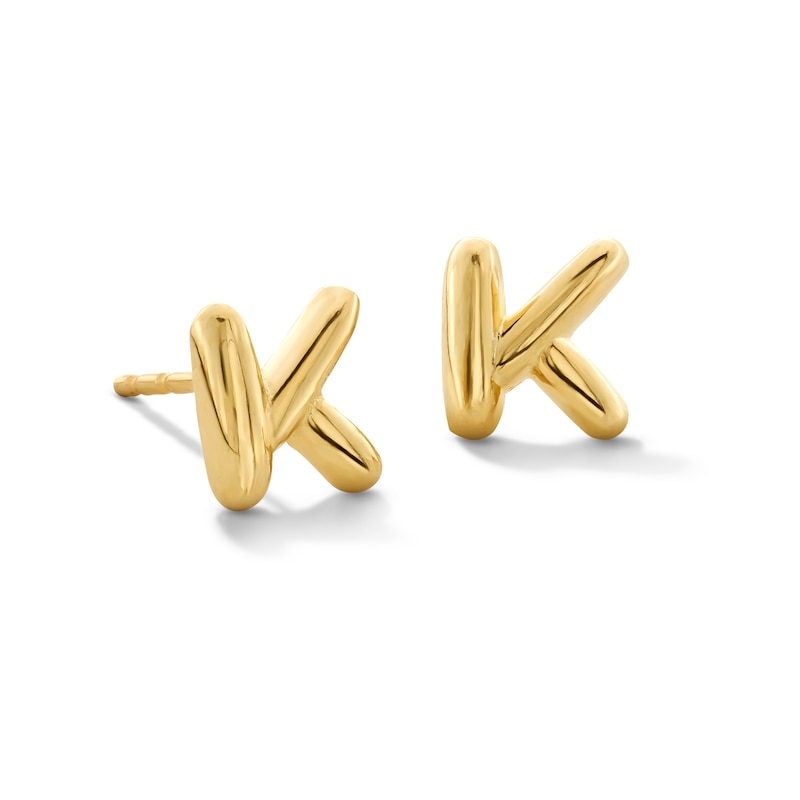 Main Image 1 of Bubble Letter "K" Initial Stud Earrings in 14K Gold
