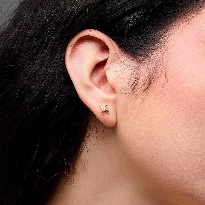 Main Image 2 of Bubble Letter "K" Initial Stud Earrings in 14K Gold