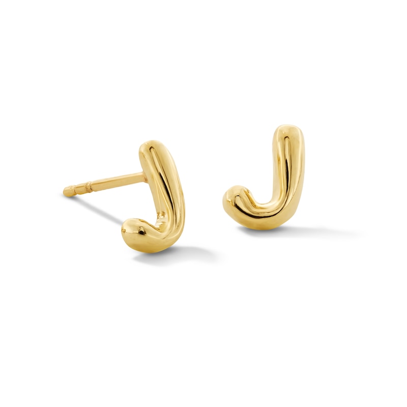 Main Image 1 of Bubble Letter "J" Initial Stud Earrings in 14K Gold