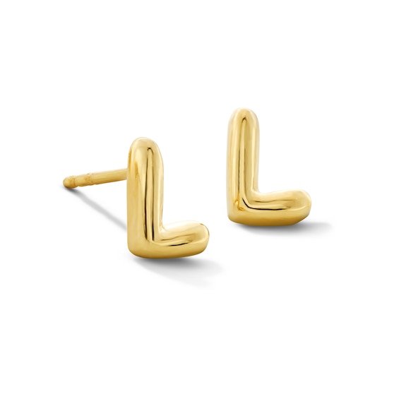 Bubble Letter "L" Initial Stud Earrings in 14K Gold