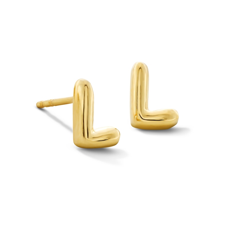 Main Image 1 of Bubble Letter &quot;L&quot; Initial Stud Earrings in 14K Gold