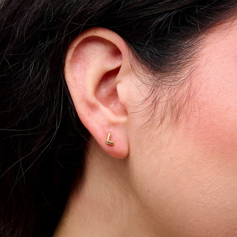Main Image 2 of Bubble Letter &quot;L&quot; Initial Stud Earrings in 14K Gold
