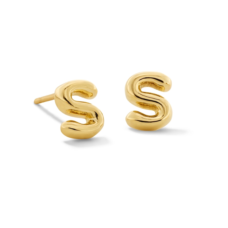 Main Image 1 of Bubble Letter &quot;S&quot; Initial Stud Earrings in 14K Gold