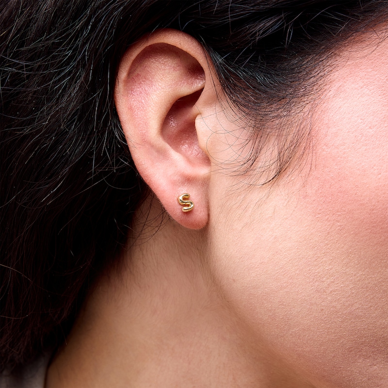 Main Image 2 of Bubble Letter &quot;S&quot; Initial Stud Earrings in 14K Gold