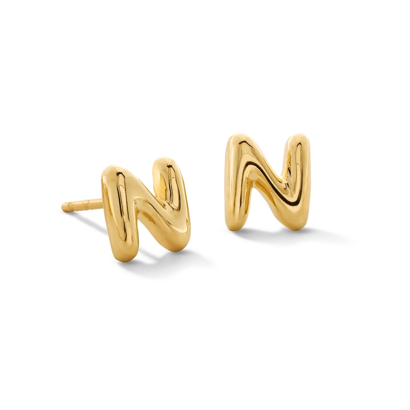 Main Image 1 of Bubble Letter "N" Initial Stud Earrings in 14K Gold