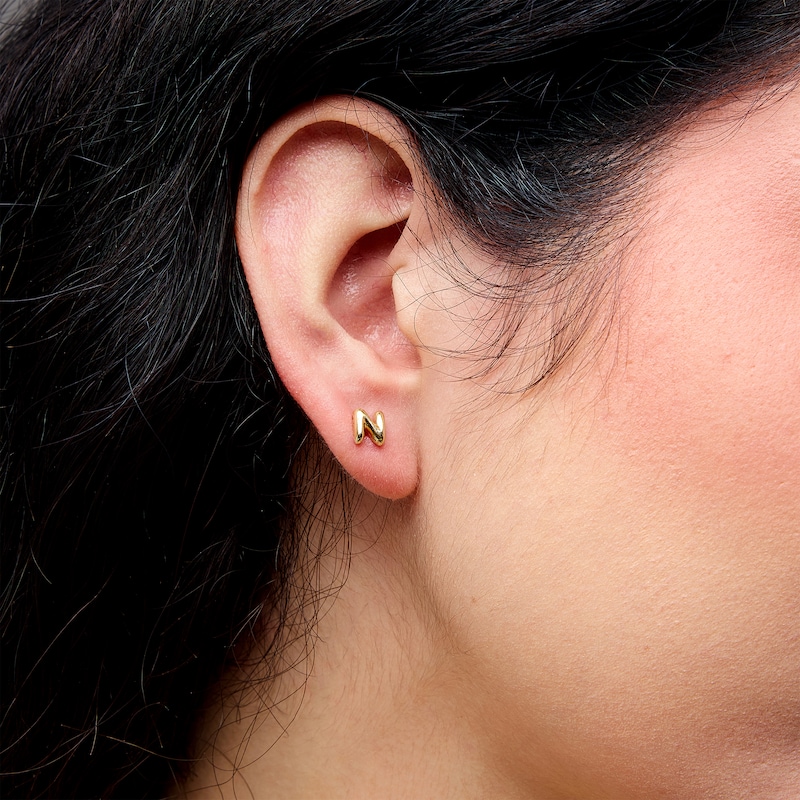 Main Image 2 of Bubble Letter "N" Initial Stud Earrings in 14K Gold
