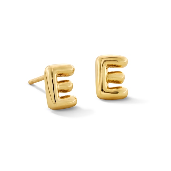Bubble Letter "E" Initial Stud Earrings in 14K Gold